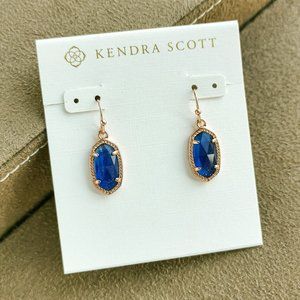 Lee/Drop Earrings Rose Gold navy dusted glass NEW